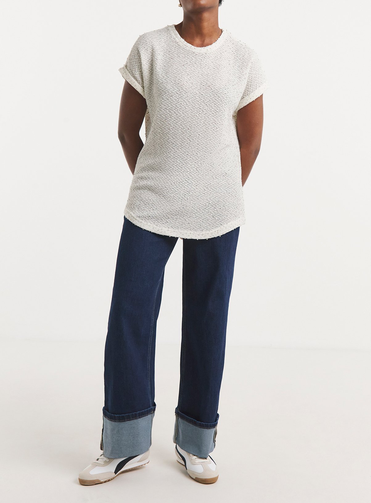 JD WILLIAMS Textured Sequin Longline Curved Hem Short Sleeve Top 16 - Image 3 thumbnail