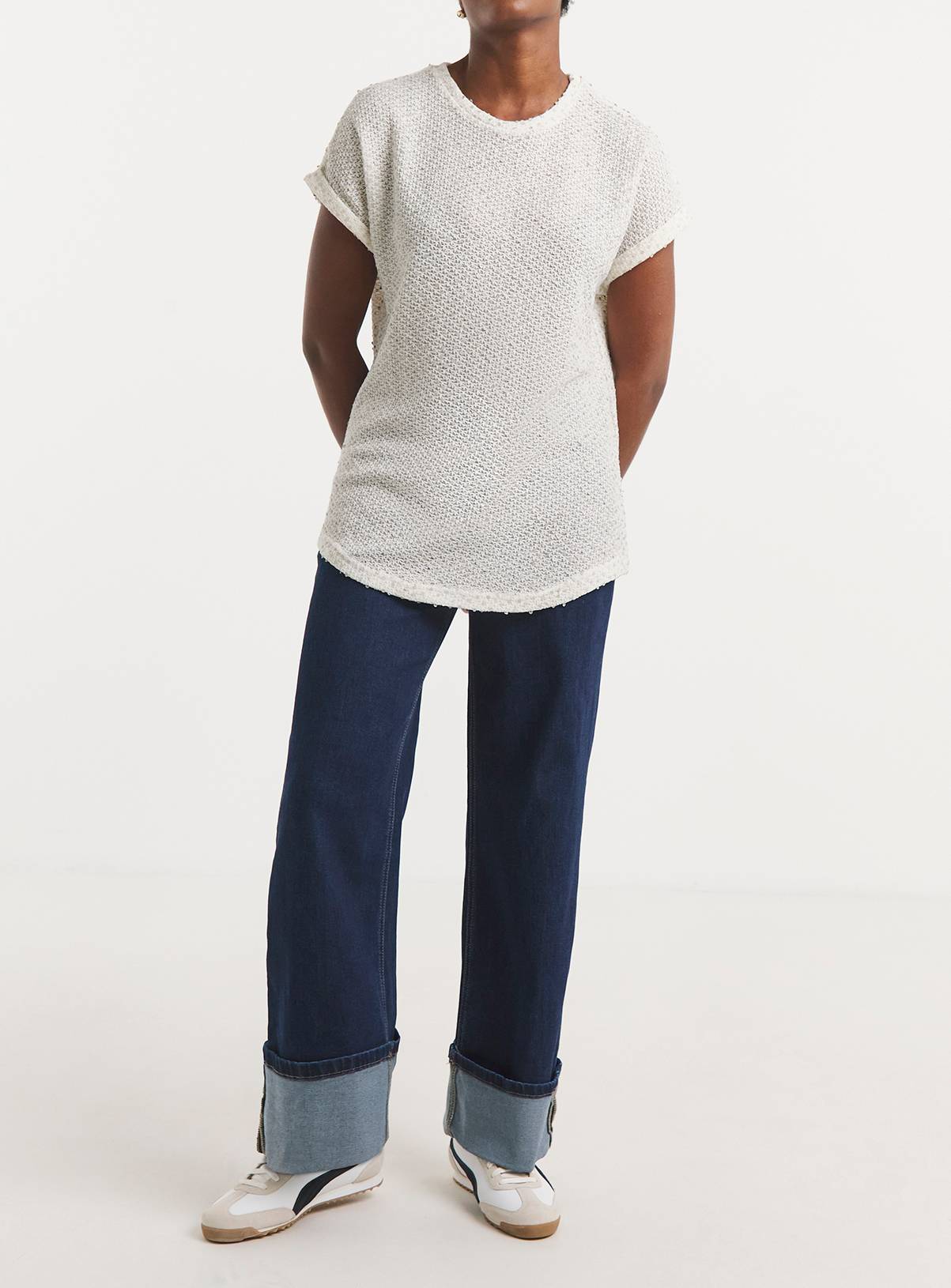 JD WILLIAMS Textured Sequin Longline Curved Hem Short Sleeve Top 16 - Image 3