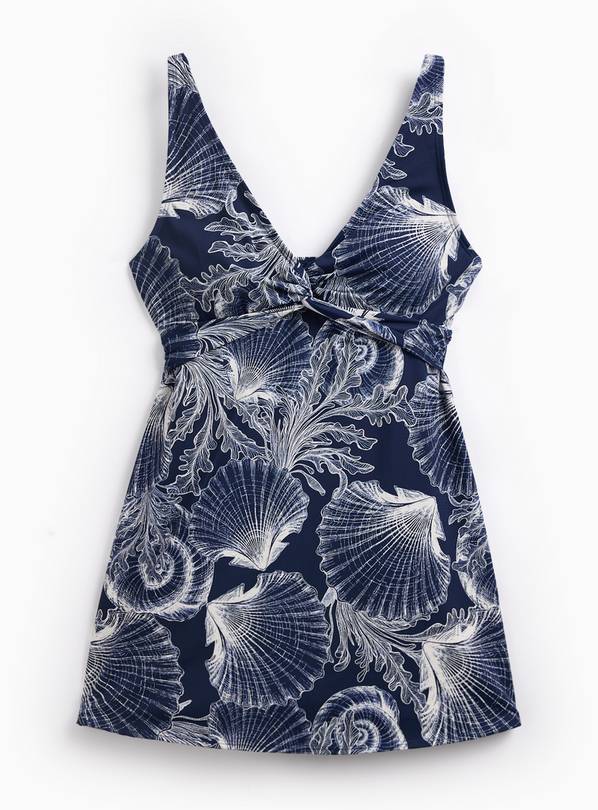 Blue Shell Print Twist Front Swimdress 10