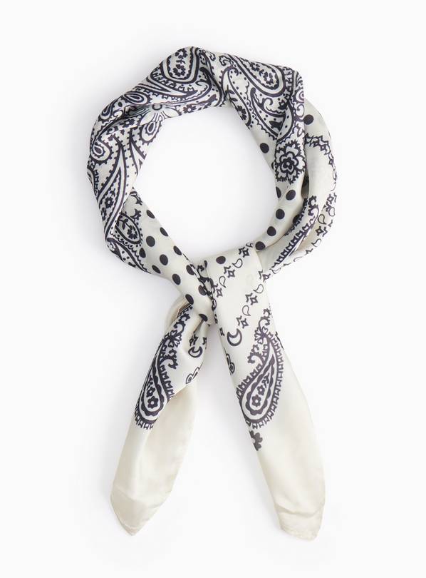 Cream Paisley Print Satin Scarf One Size