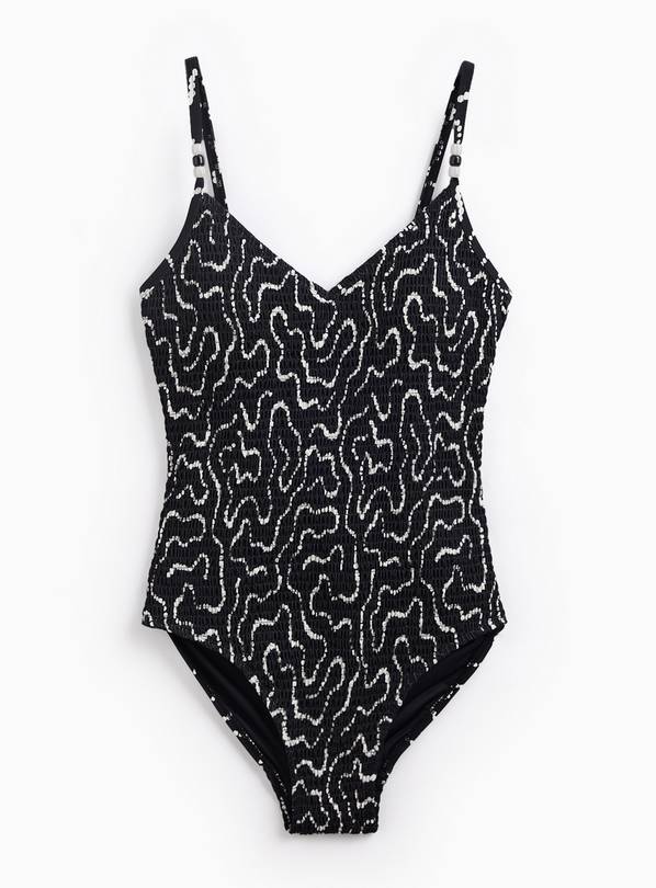 Navy Patterned Shirred Low Leg Swimsuit 10