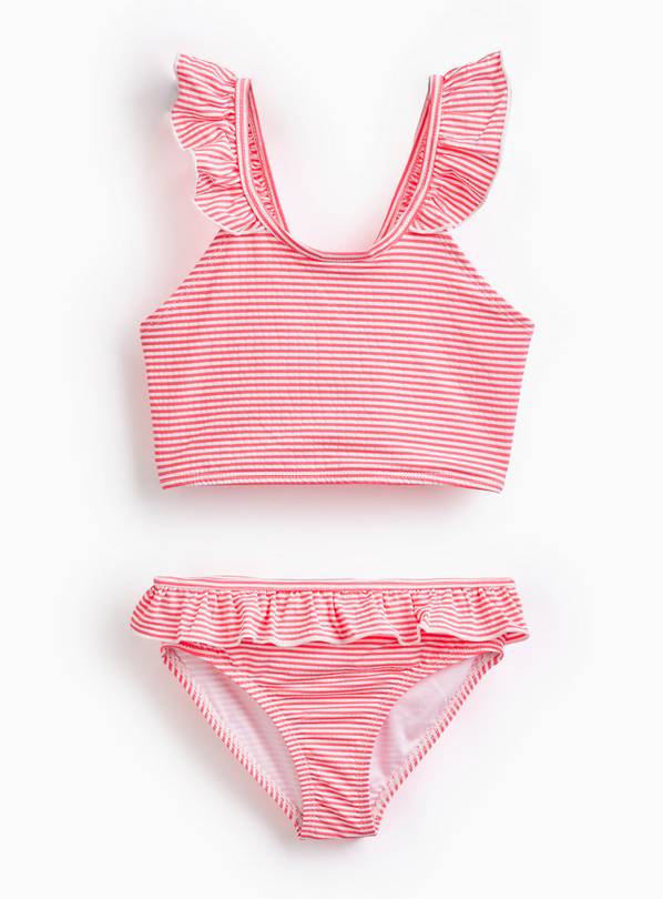 Pink Striped Frill Detail Seersucker Bikini Set 2-3 years