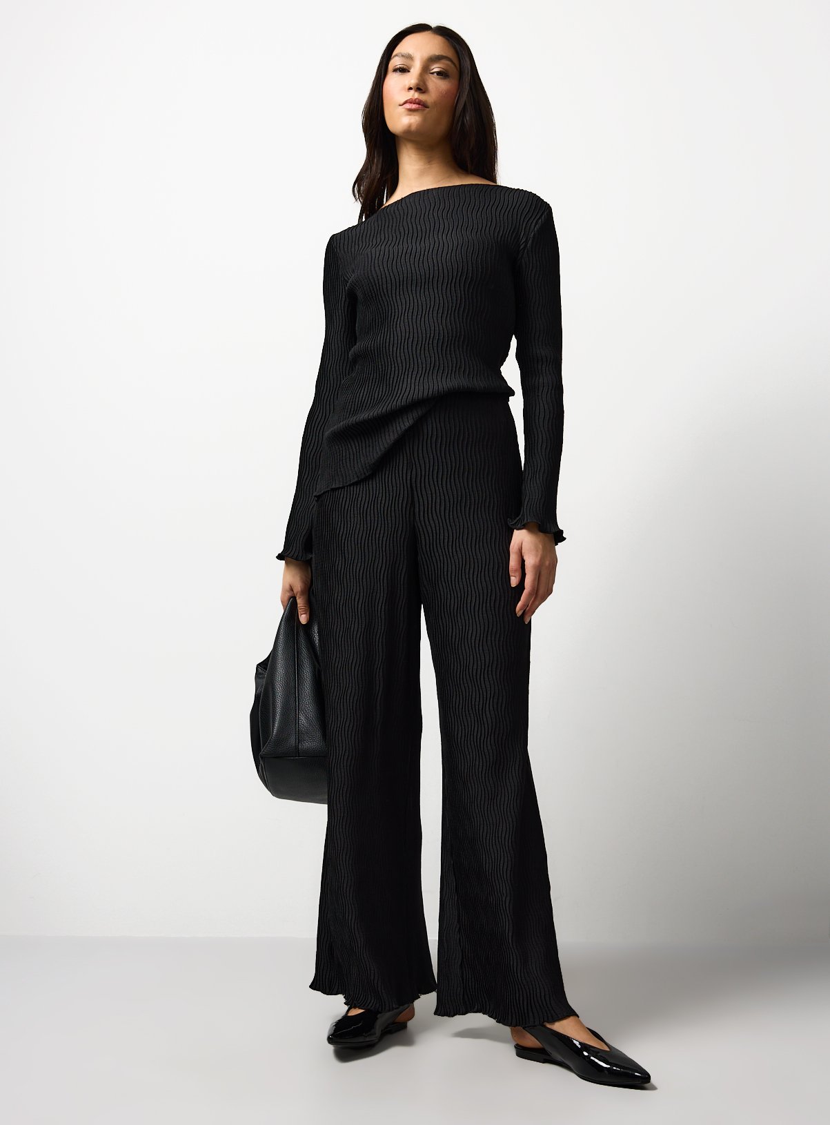 Black Plisse Co-ord Wide Leg Trousers 18 - Image 1 thumbnail