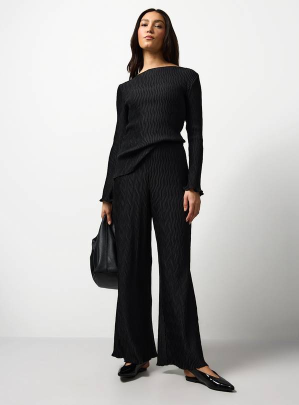 Black Plisse Co-ord Wide Leg Trousers 18