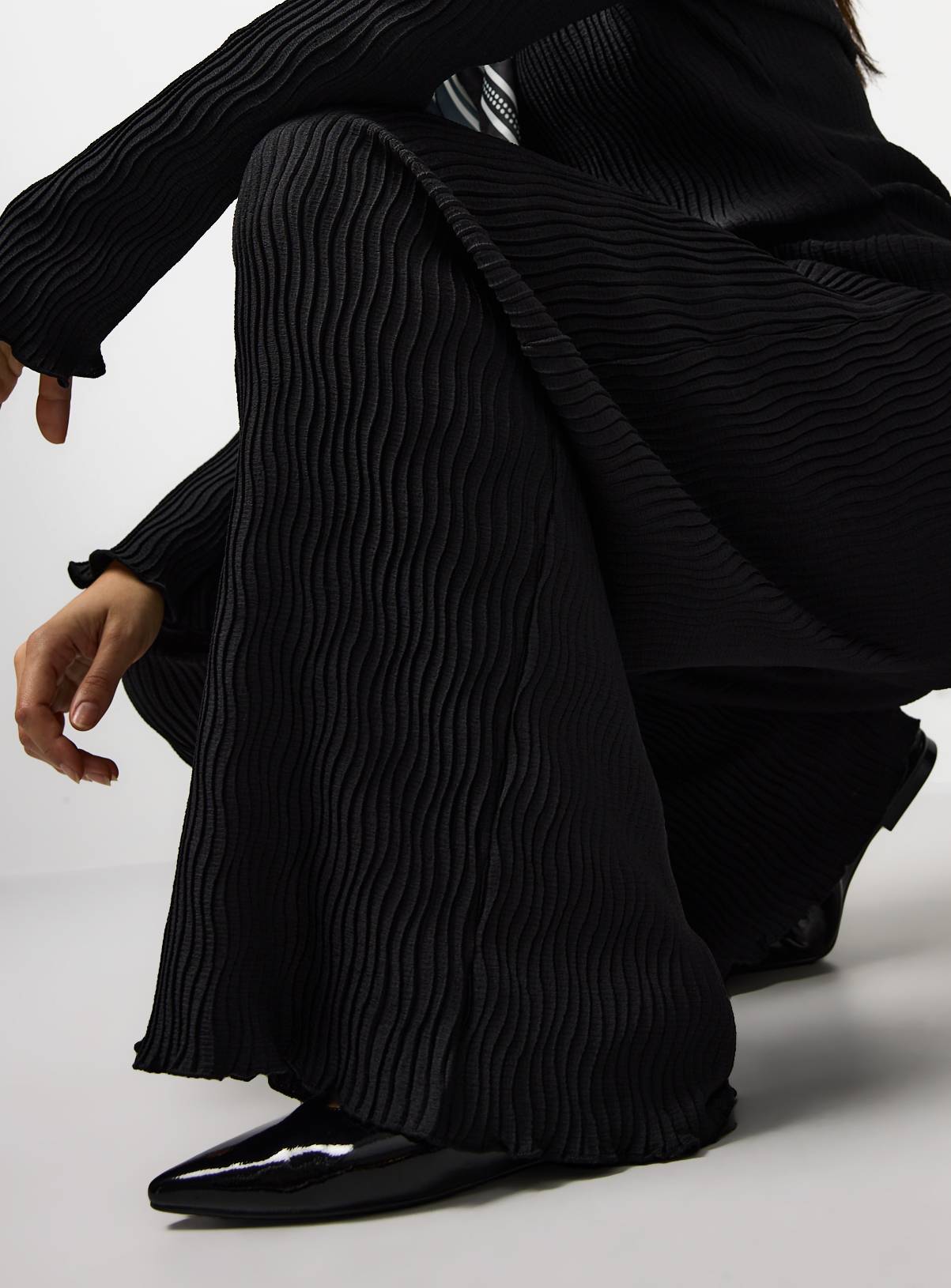 Black Plisse Co-ord Wide Leg Trousers 18 - Image 2