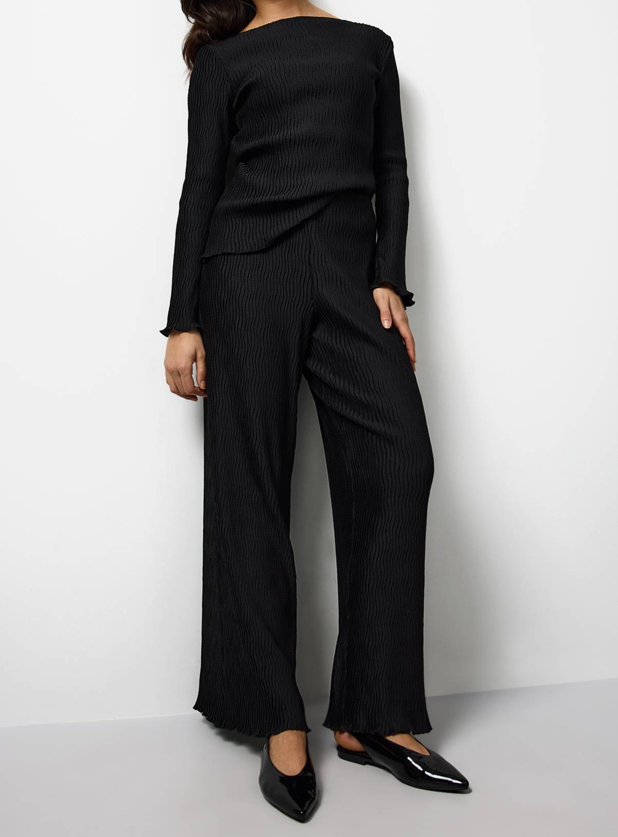Black Plisse Co-ord Wide Leg Trousers 18 - Image 3