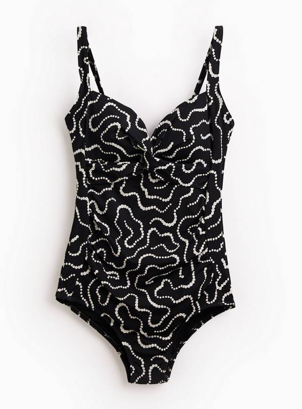 Black Swirl Print Low Leg Swimsuit 16