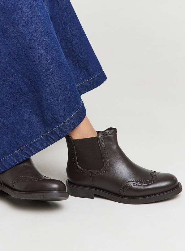 JD WILLIAMS Brown Chelsea Boot With Brogue Detail - Wide Fit 9