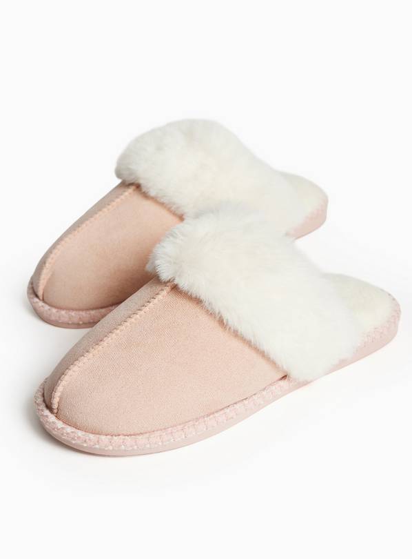 Coral Faux Fur Detail Mule Slippers S