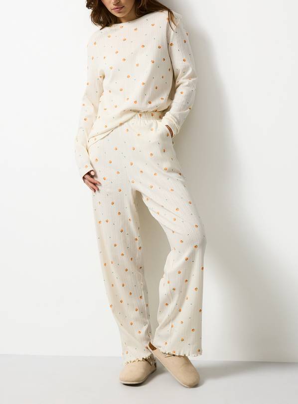 Cream Orange Print Pointelle Co-ord Pyjama Bottoms XS