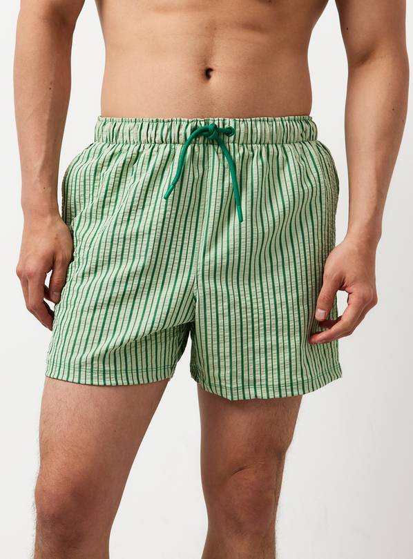 Green Stripe Print Seersucker Swim Shorts XXXL