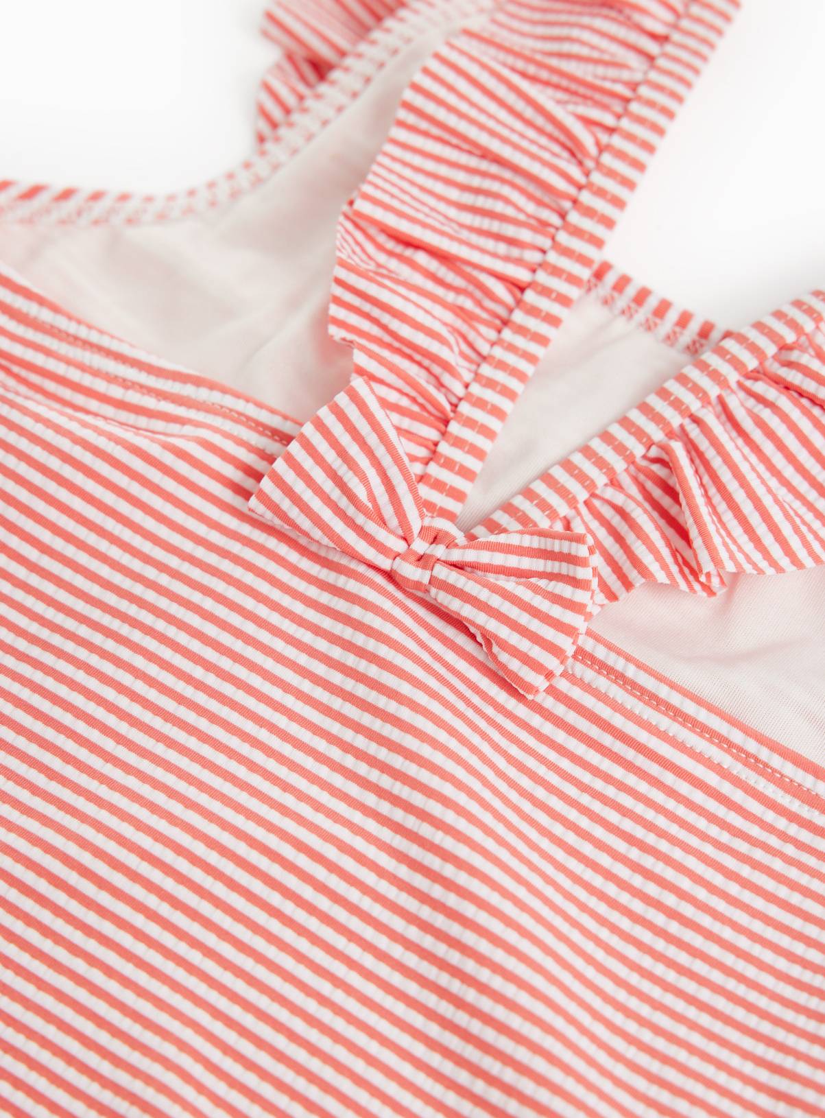 Coral Stripe Frill Detail Scoop Neck Swimsuit 9-10 years - Image 2