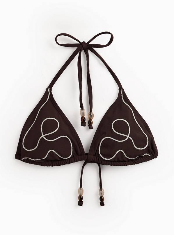 Brown Embroidered Triangle Bikini 18