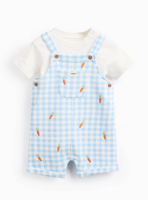 Blue Easter Checked Print Bodysuit & Dungaree Set 3-6 months