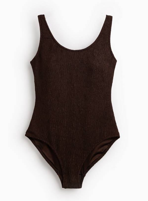 Brown Zebra Print Textured Scoop Neck Swimsuit 16