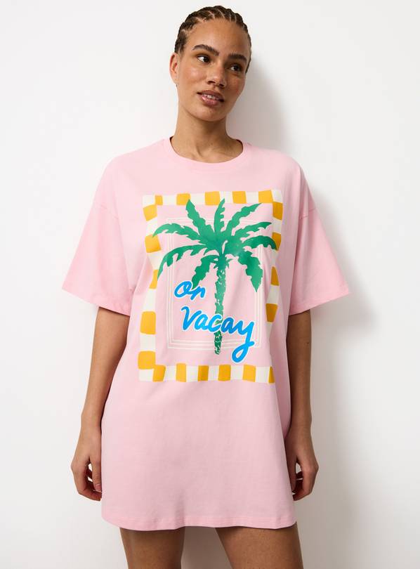 Pink Vacay Print Oversized Sleep Tee XXL