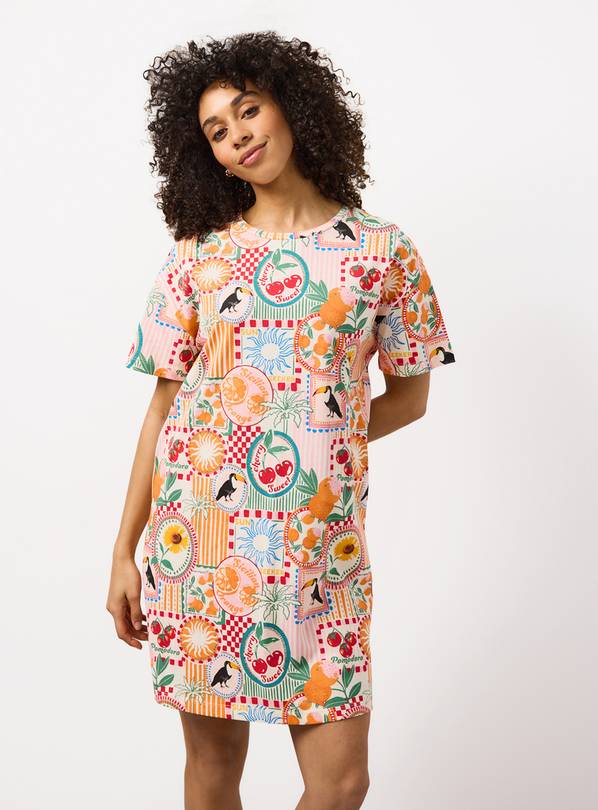 Pink Stamp Print Sleep Tee M