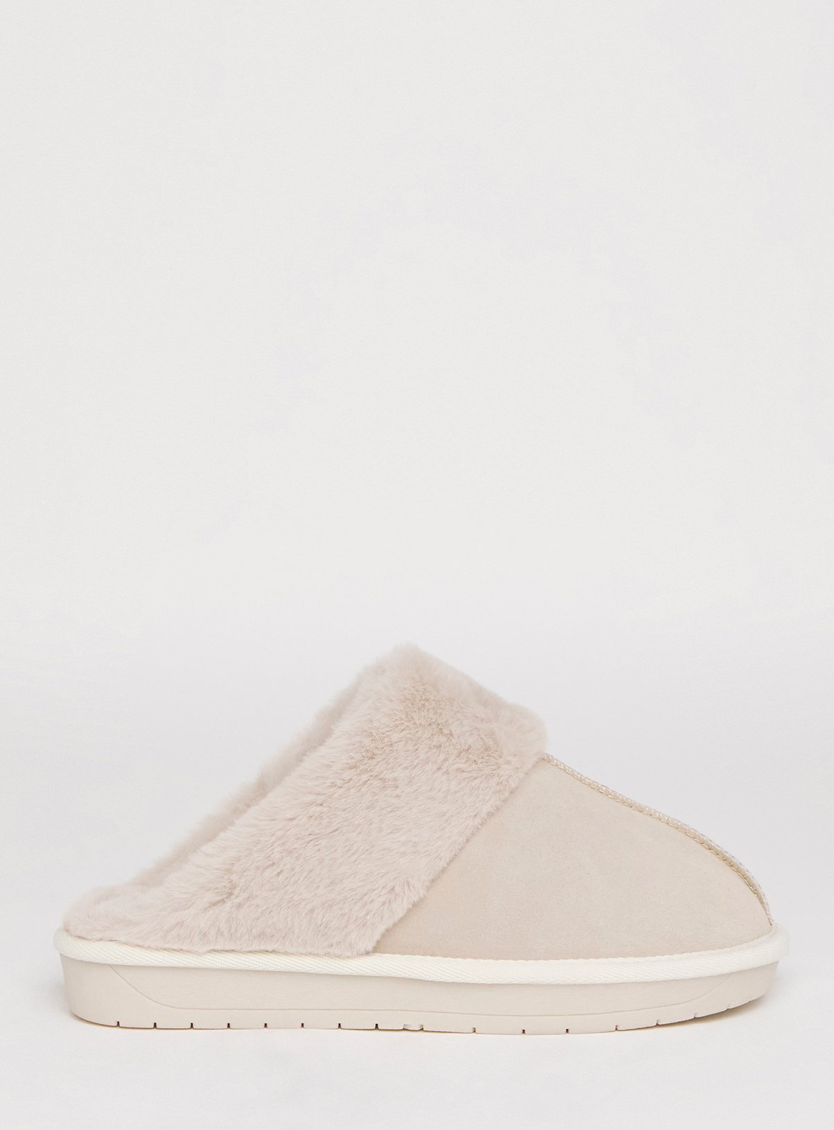 SIMPLY BE Ecru Faux Fur Lined Suede Mule Slipper Wide Fit 6 - Image 3 thumbnail