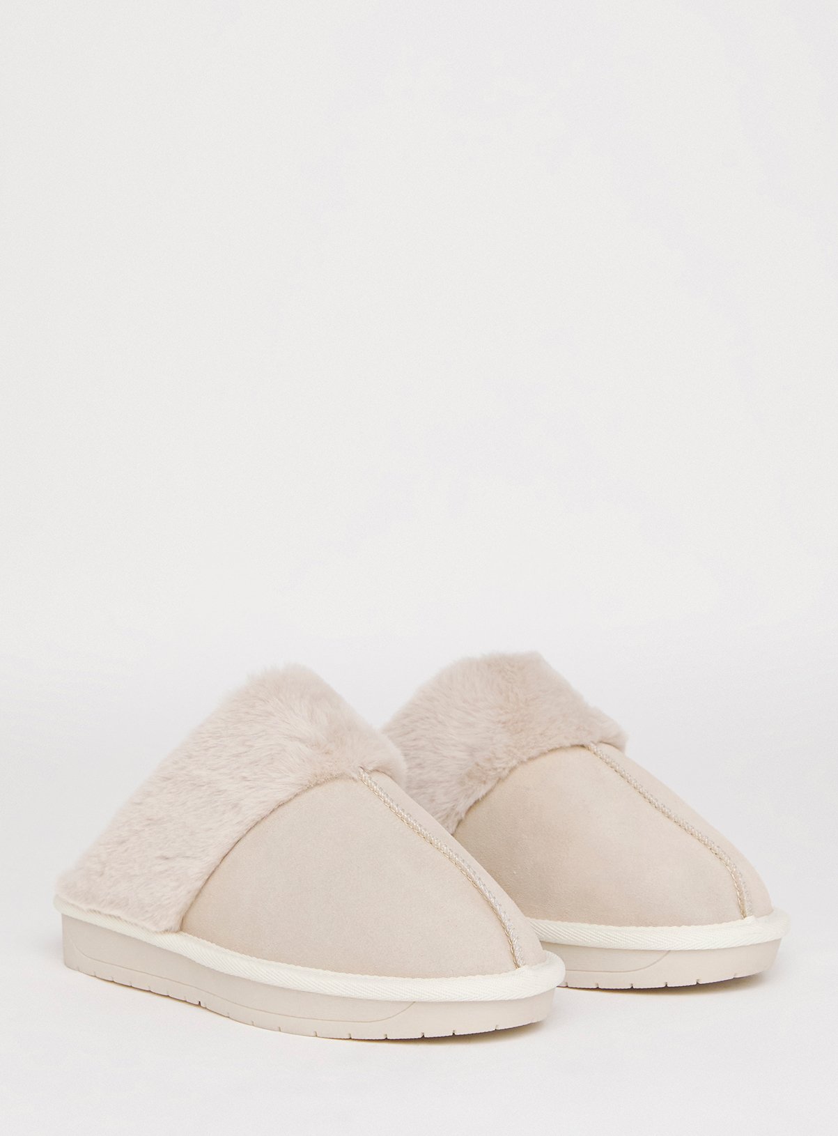 SIMPLY BE Ecru Faux Fur Lined Suede Mule Slipper Wide Fit 6 - Image 4 thumbnail