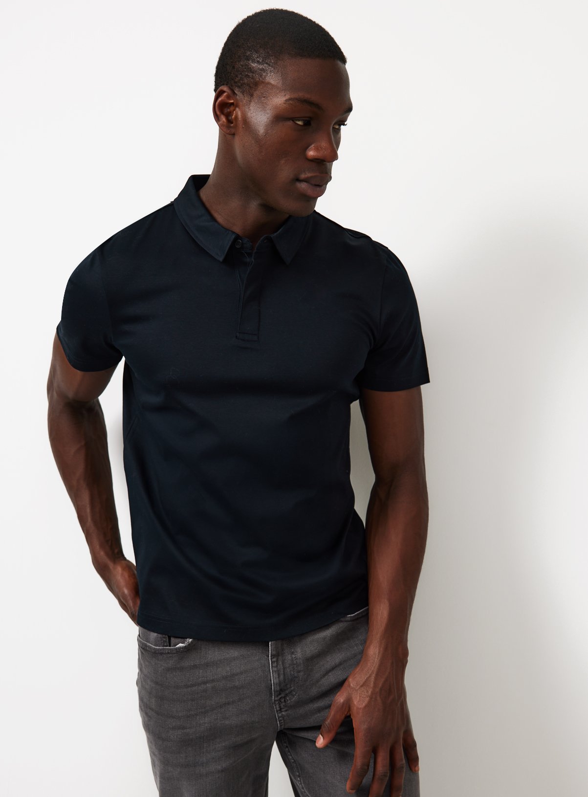 Black Supima Cotton Polo Shirt L - Image 1 thumbnail
