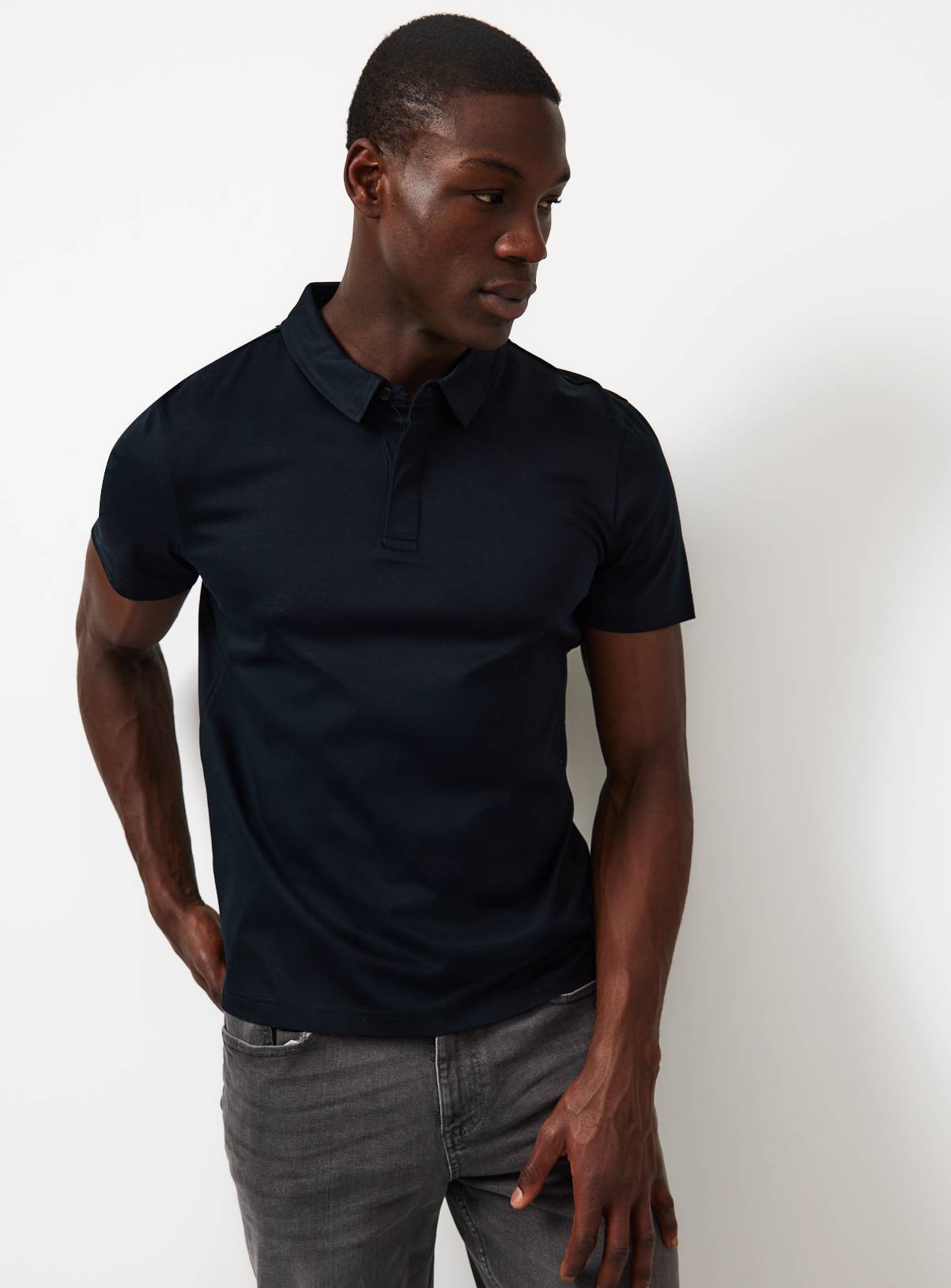 Black Supima Cotton Polo Shirt L - Image 1