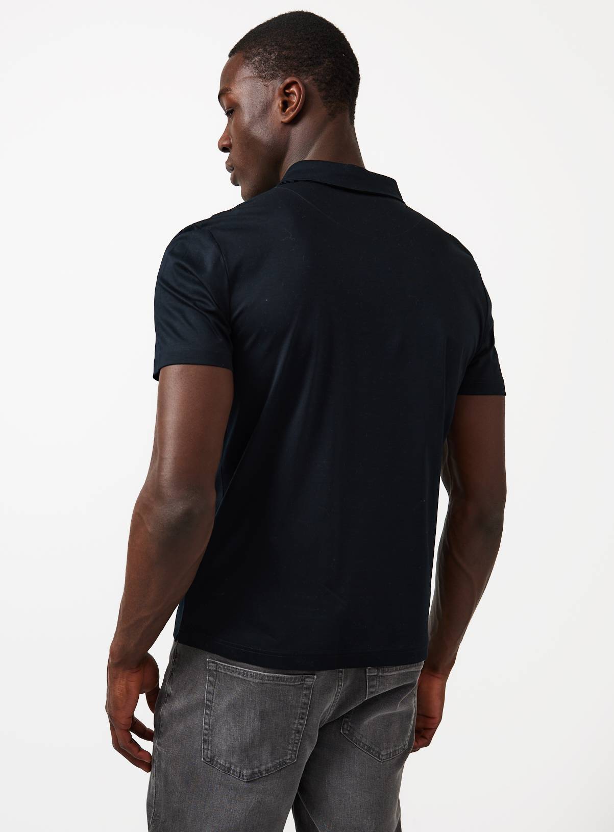 Black Supima Cotton Polo Shirt L - Image 5