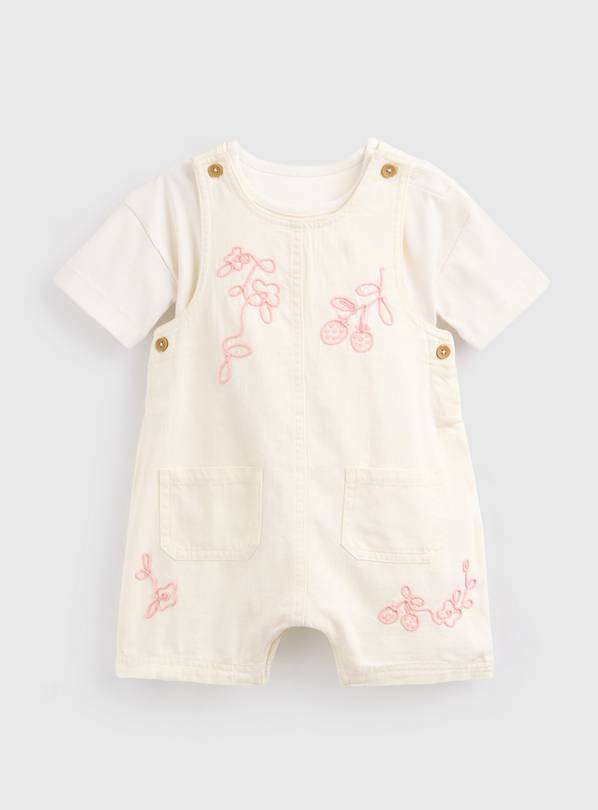 Cream Floral Embroidered Romper & Tee Set Up to 3 mths
