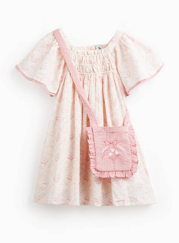 Pink Bunny Print Dress with Matching Bag 1-2 years