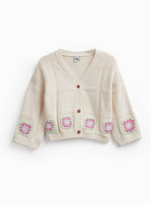 Cream Floral Square Detail Crochet Cardigan 5-6 years
