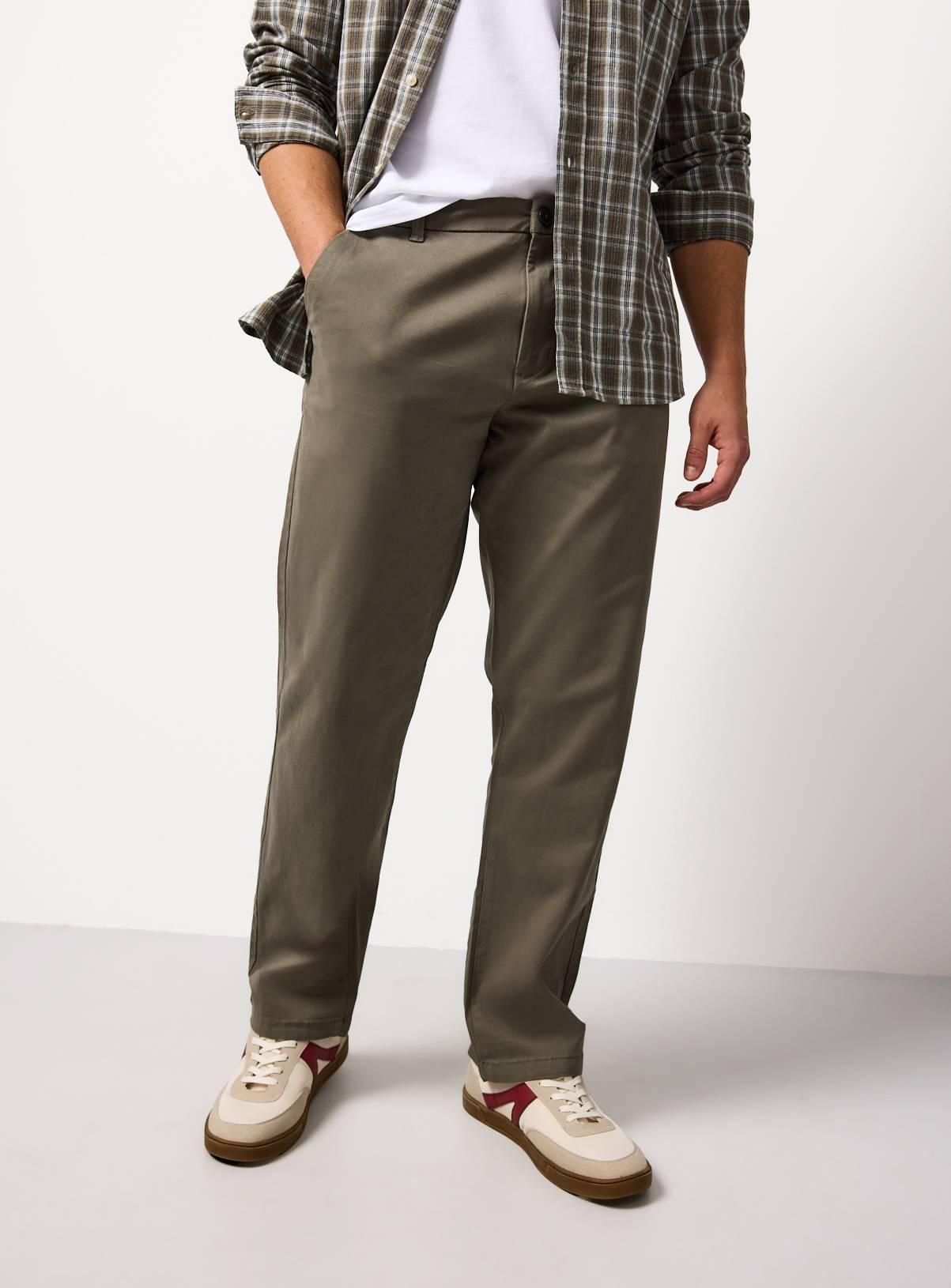 Khaki Straight Leg Chino Trousers 32L - Image 1