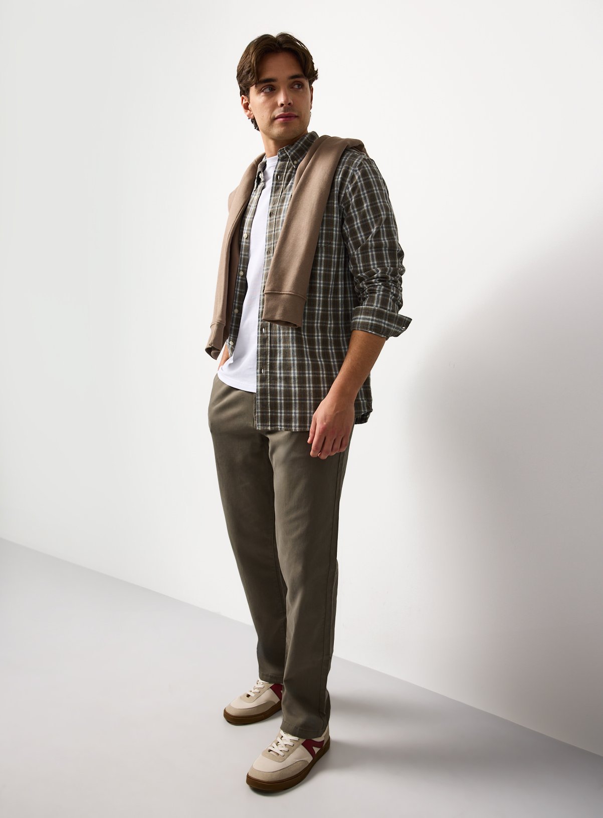 Khaki Straight Leg Chino Trousers 32L - Image 2 thumbnail