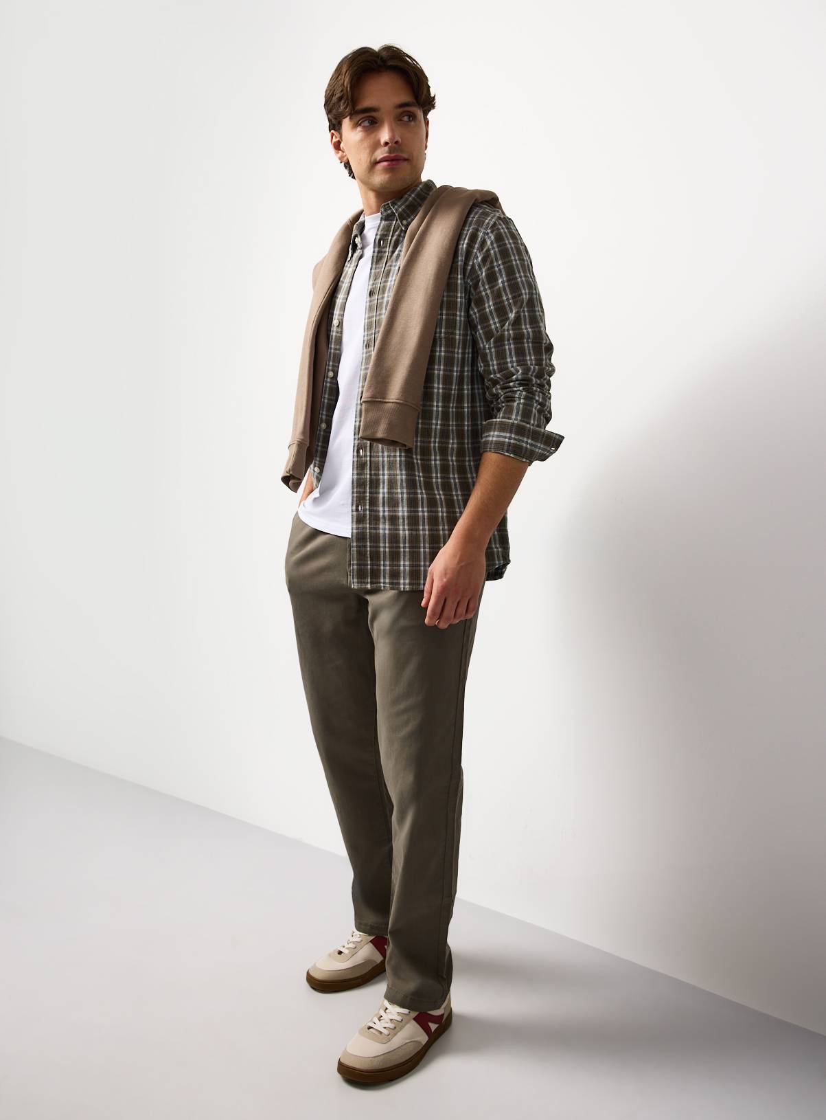 Khaki Straight Leg Chino Trousers 32L - Image 2