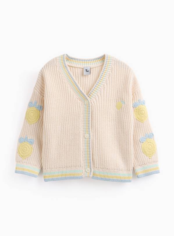 Cream Lemon Print V-Neck Cardigan. 6-7 years