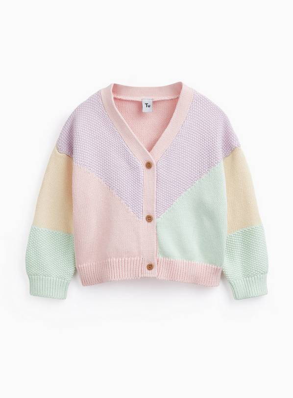 Pink Colour Block Print V-Neck Cardigan. 3-4 years