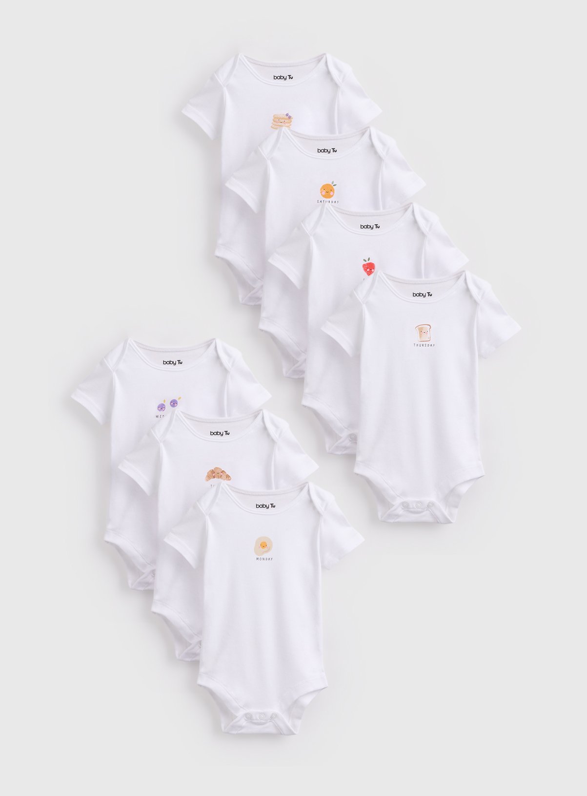 White Weekdays Print Bodysuits 7 Pack 12-18 months - Image 1 thumbnail