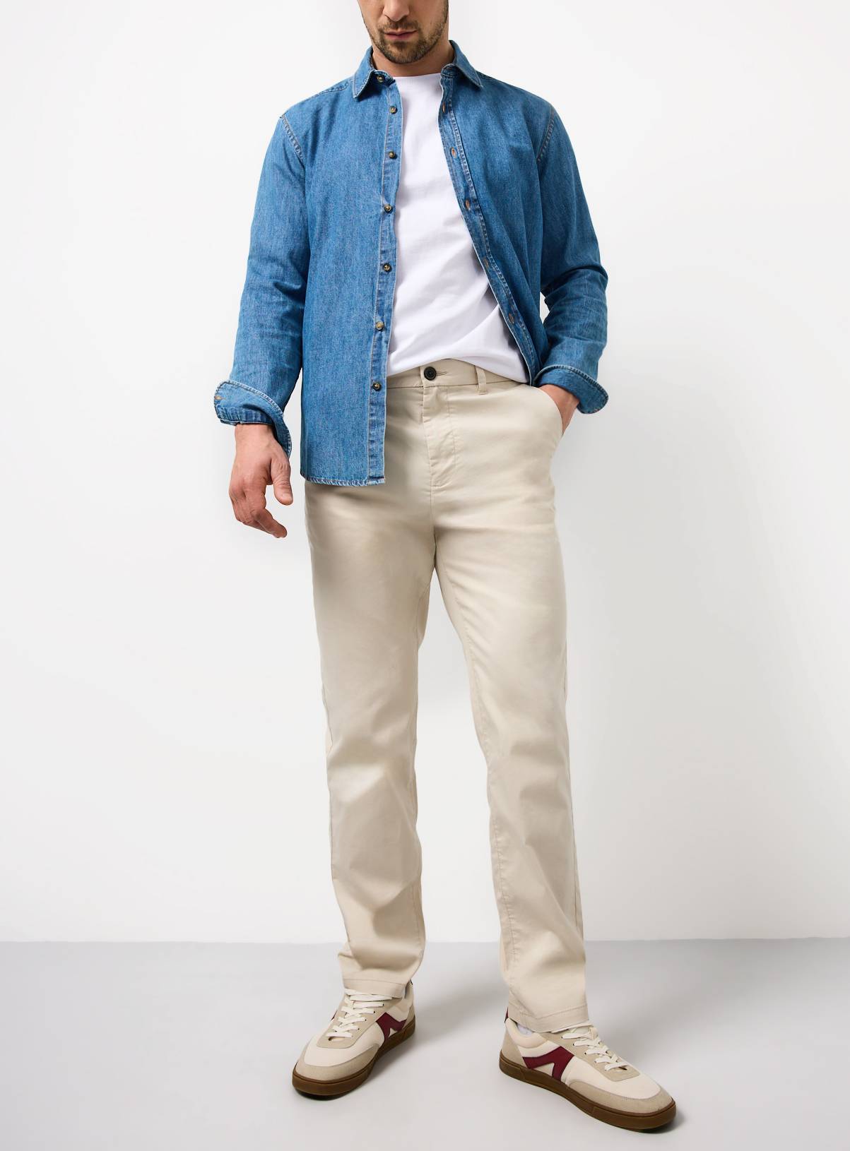 Cream Lightweight Slim Fit Chinos 42R - Image 1