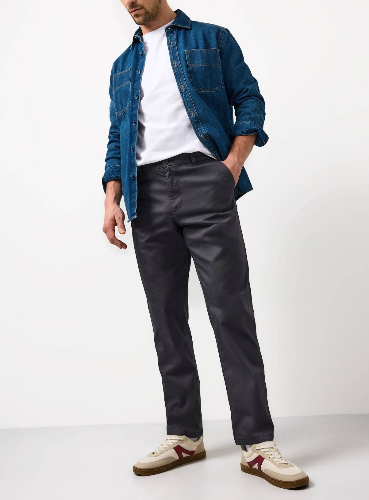 Charcoal Straight Leg Lightweight Chino Trousers 42L - Image 1