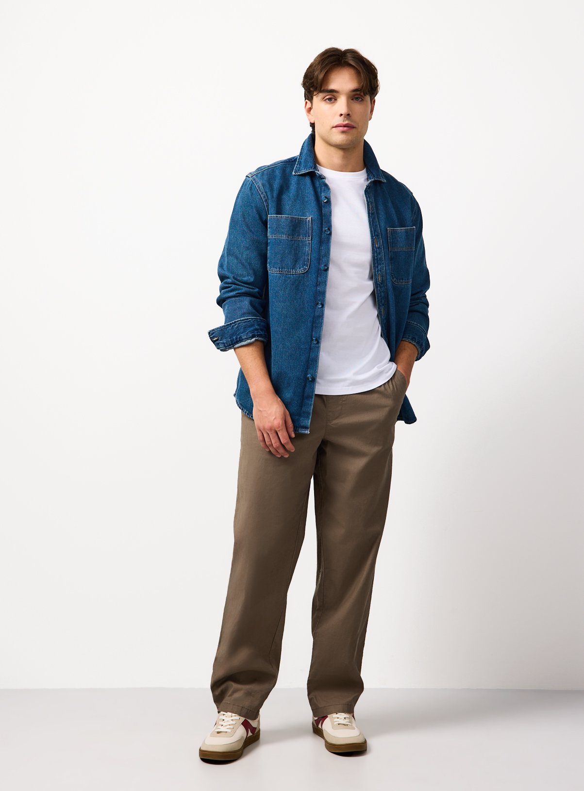 Brown Straight Leg Linen Blend Trousers 40R - Image 2 thumbnail