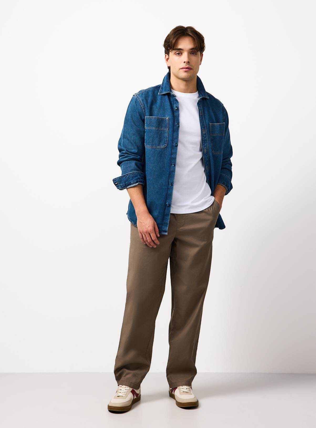Brown Straight Leg Linen Blend Trousers 40R - Image 2