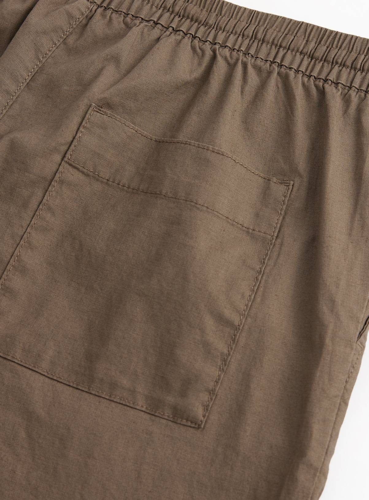 Brown Straight Leg Linen Blend Trousers 40R - Image 4
