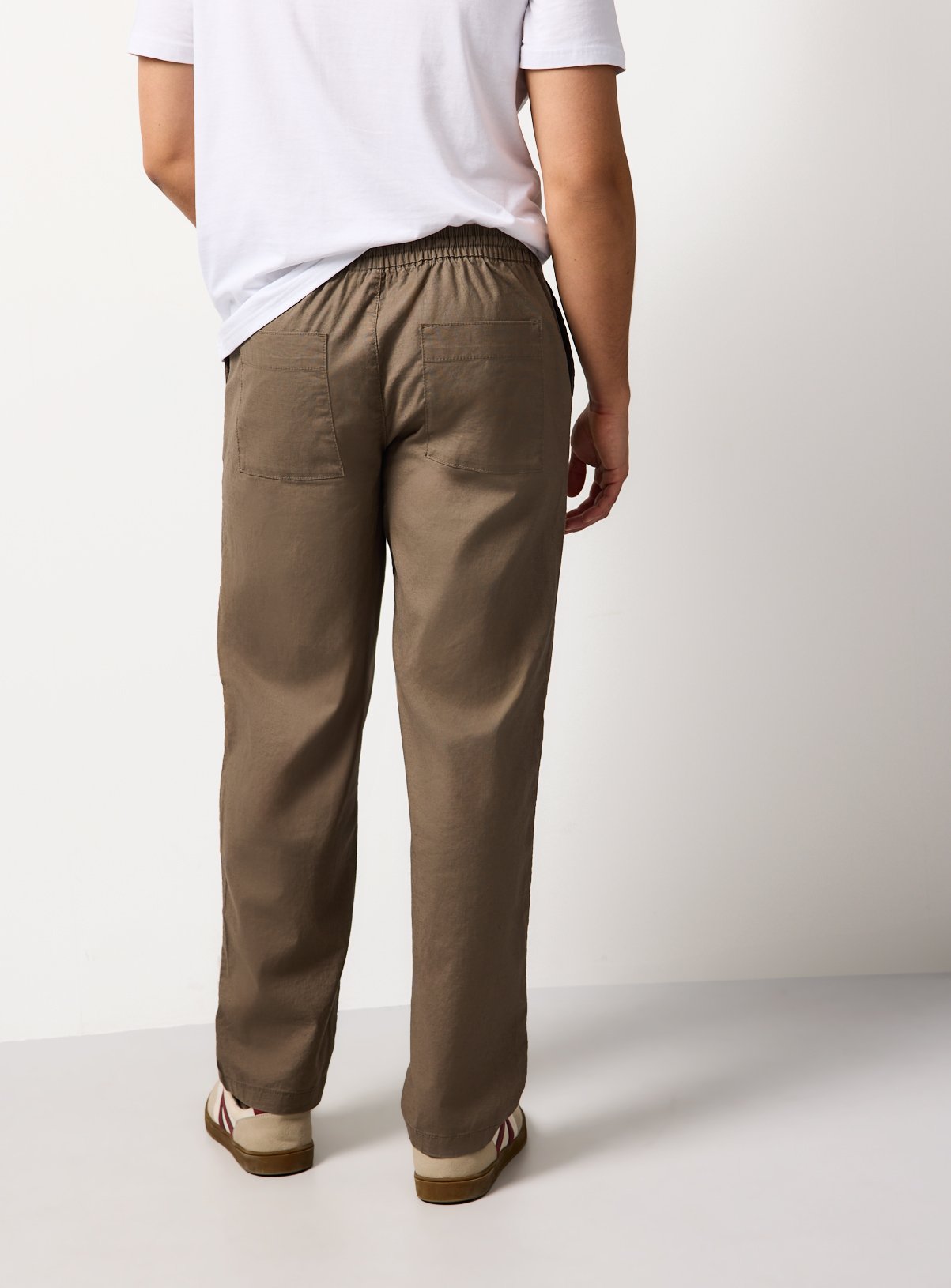 Brown Straight Leg Linen Blend Trousers 40R - Image 5 thumbnail