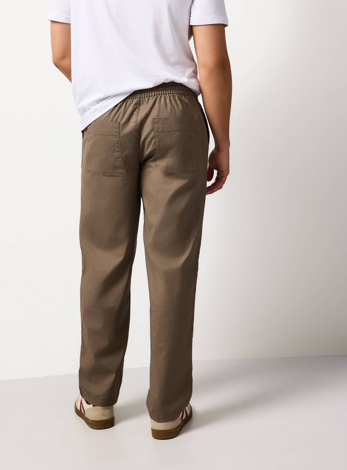 Brown Straight Leg Linen Blend Trousers 40R - Image 5