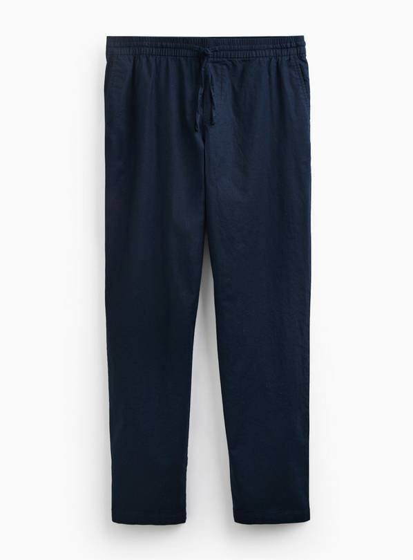 Navy Straight Leg Linen Trousers 44L
