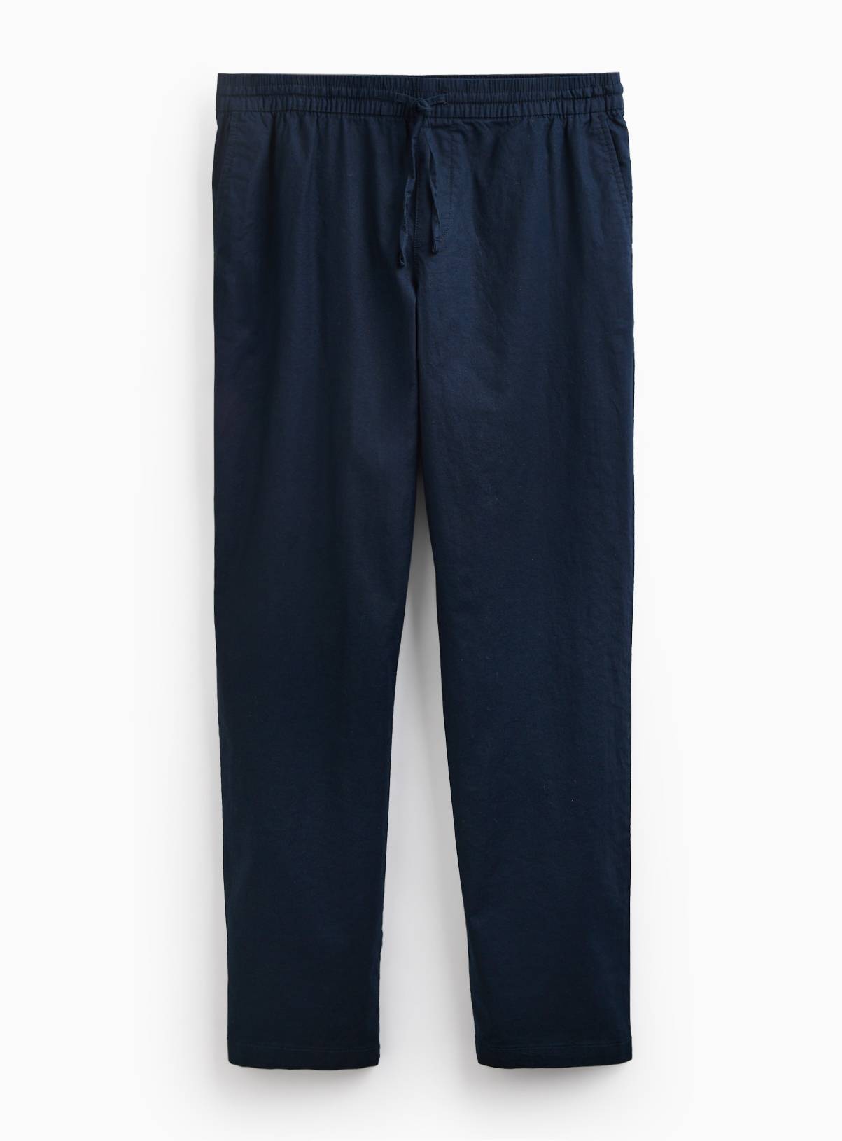 Navy Straight Leg Linen Blend Trousers 44L - Image 3