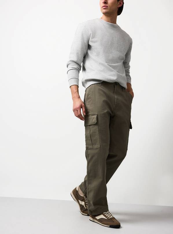 Khaki Straight Leg Cargo Trousers 40L