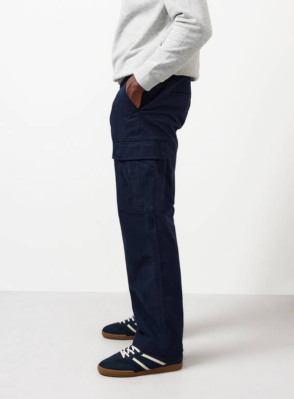 Navy Straight Leg Cargo Trousers 40L