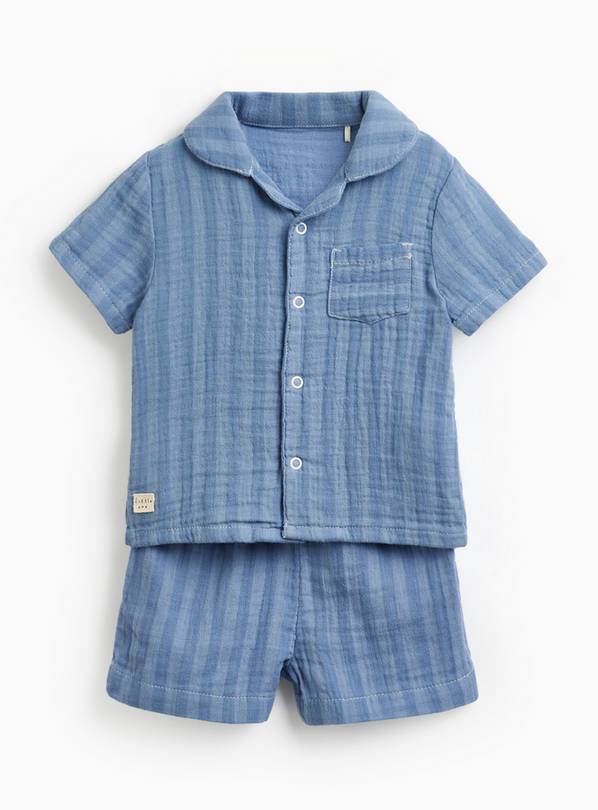 Blue Striped Short Sleeve Traditional Pyjama Set 6-9 months