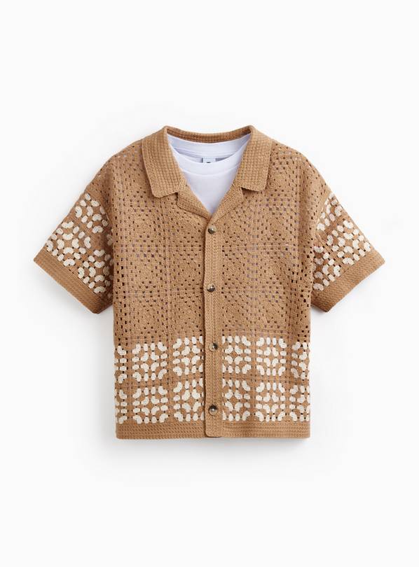 Orange Knitted Crochet Shirt & T-Shirt Set 3-4 years