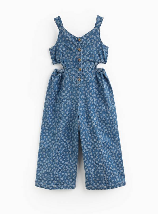 Blue Denim Floral Print Jumpsuit 11 years