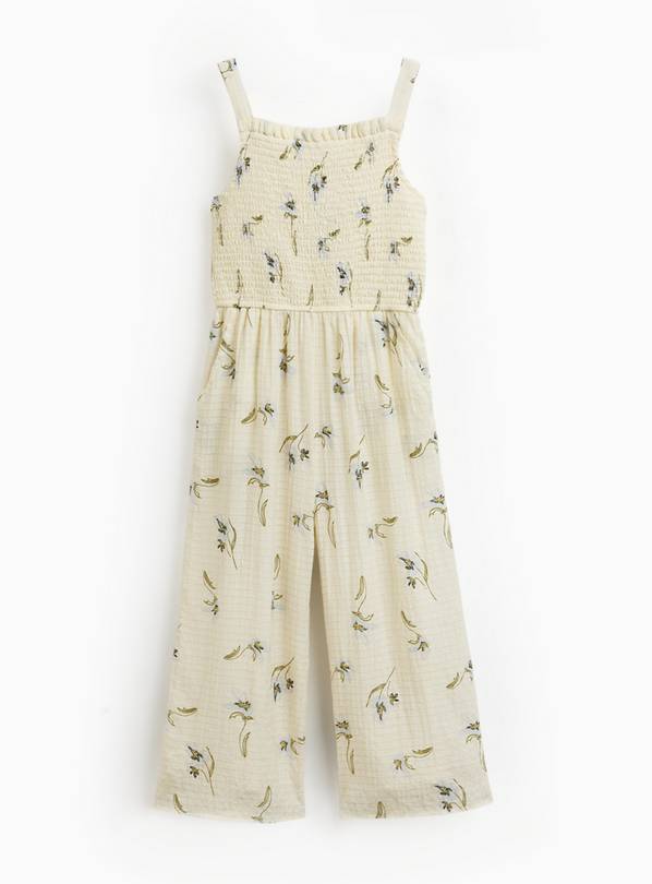Cream Floral Print Sleeveless Jumpsuit 6 years